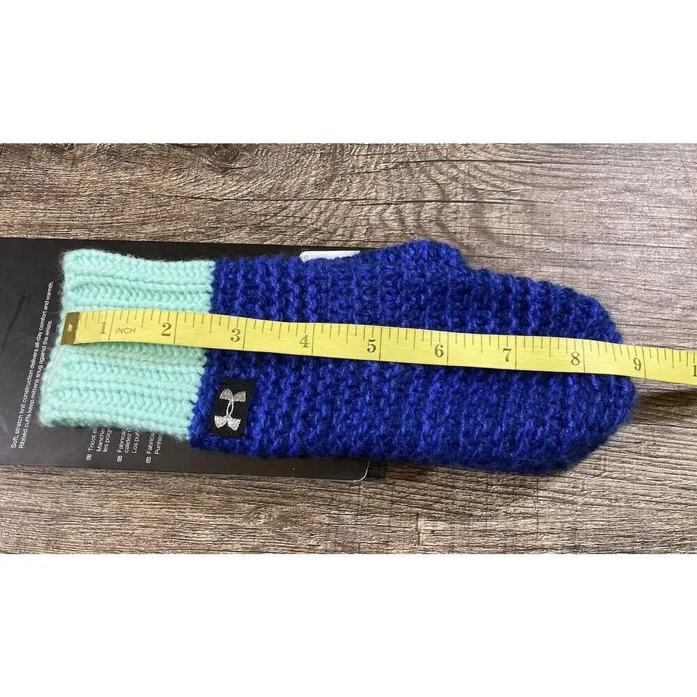 New Under Armour Girls Favorite Cold Gear Mittens Youth One Size Green Blue